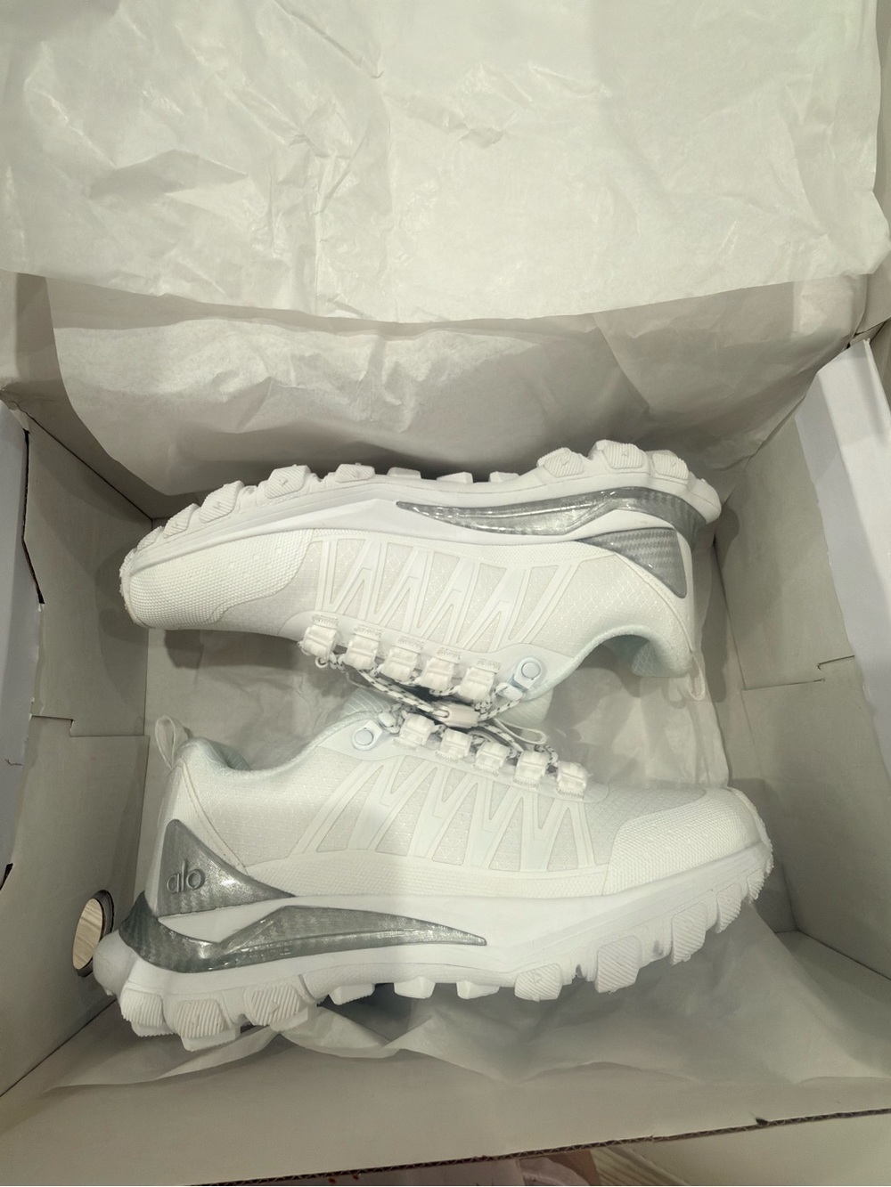 Alo White Sneakers with Silver Trim